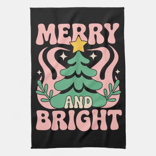 Boho Merry and Bright Personalized Floral Xmas キッチンタオル (縦)