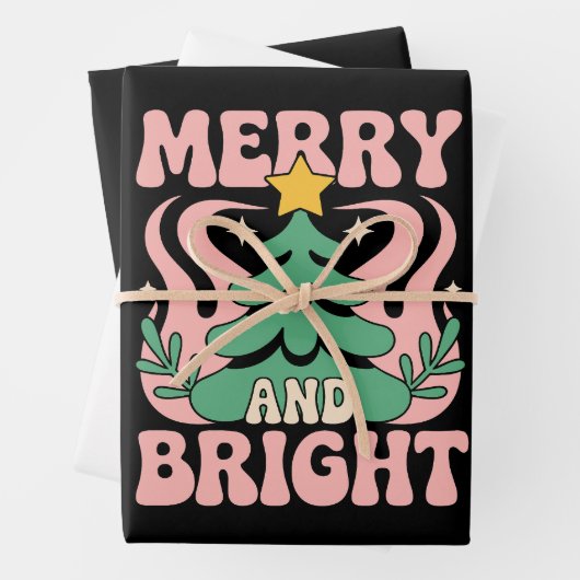 Boho Merry and Bright Personalized Floral Xmas ラッピングペーパーシート (インサイチュ)