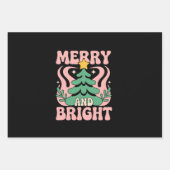Boho Merry and Bright Personalized Floral Xmas ラッピングペーパーシート (正面)