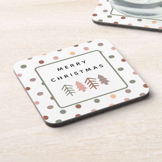 Boho Merry Christmas Trees and Dots Coaster Set コースター (左側)