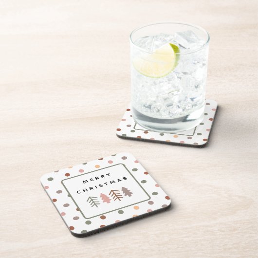 Boho Merry Christmas Trees and Dots Coaster Set コースター (右側)