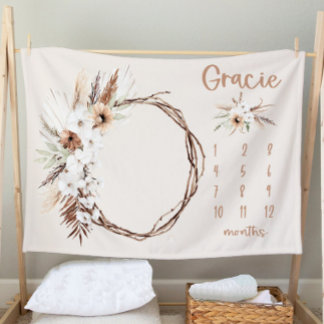 Boho Milestone Blanket Girl - Month Blanket-Person フリースブランケット