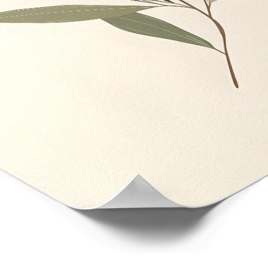 Boho Minimal Botanical Leaf Neutral Green Beige ポスター (角)