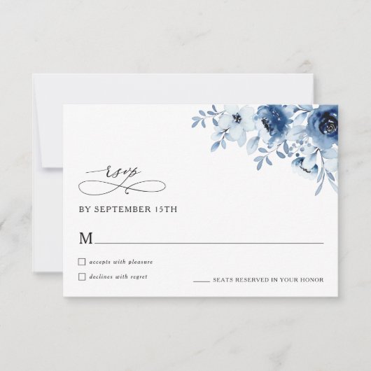 Boho Minimal Dusty Blue Floral Wedding RSVP Card (正面)