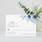 Boho Minimal Dusty Blue Floral Wedding RSVP Card (スタンド正面)