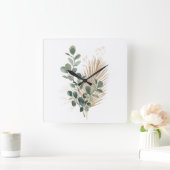 Boho Minimal Natural Botanical Wall Clock スクエア壁時計 (ホーム)
