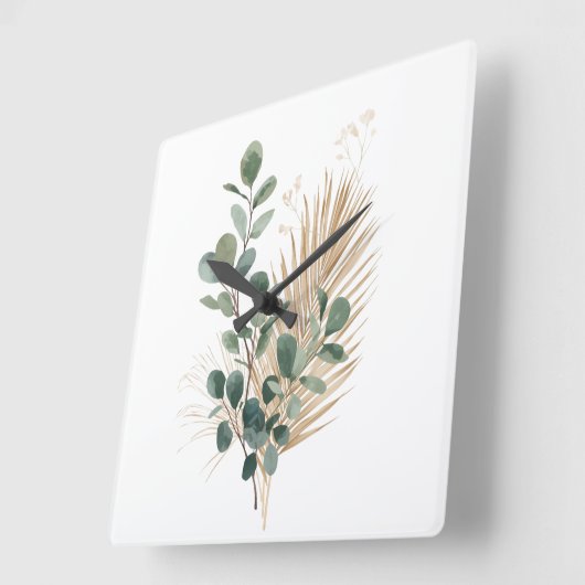 Boho Minimal Natural Botanical Wall Clock スクエア壁時計 (傾斜)