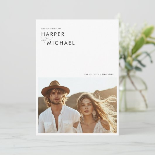 Boho Minimalist写真結婚ズ 招待状 (スタンド正面)