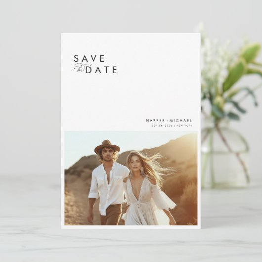 Boho Minimalist写真Save the Date 招待状 (スタンド正面)
