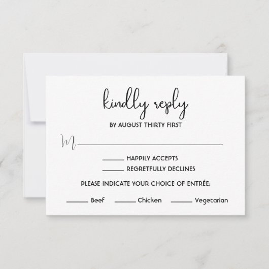 Boho Minimalist白黒RSVPカード 招待状 (正面)