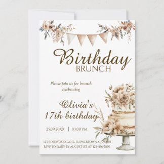Boho minimalist birthday invitation, brunch invite 招待状