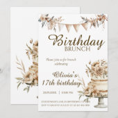 Boho minimalist birthday invitation, brunch invite 招待状 (正面/裏面)