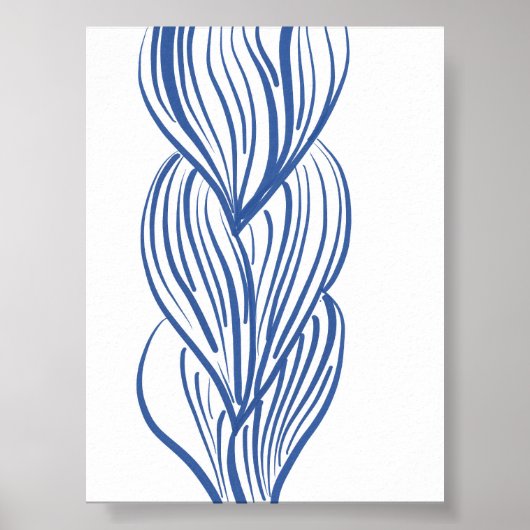 Boho Minimalist Blue Line Art ポスター (正面)