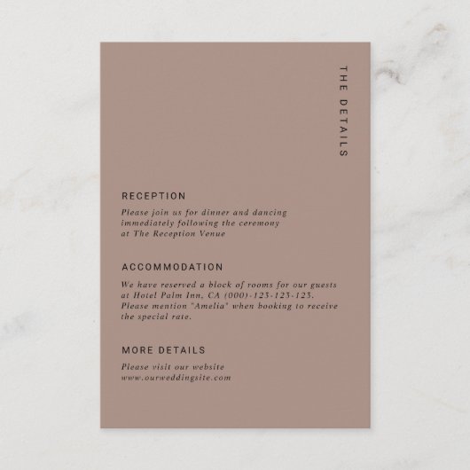 Boho Minimalist Brown Modern Wedding Details エンクロージャーカード (正面)