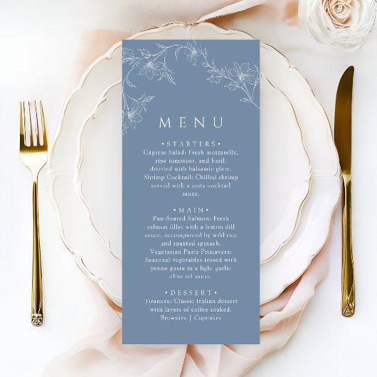 Boho Minimalist Dusty Blue Wedding Dinner メニュー