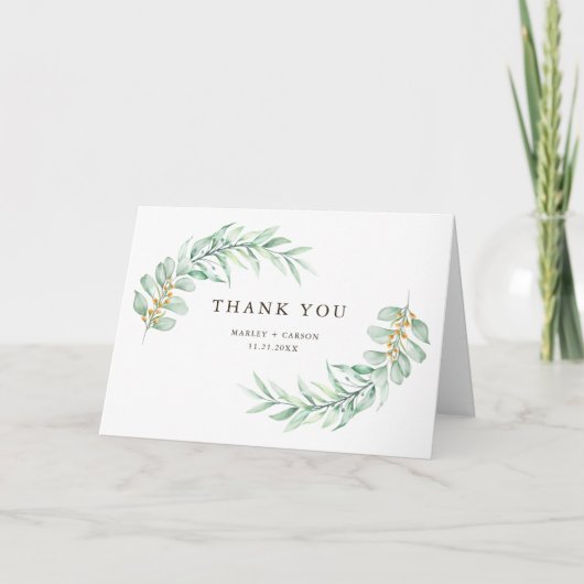 Boho Minimalist Greenery Foliage Wedding Folded サンキューカード (正面)