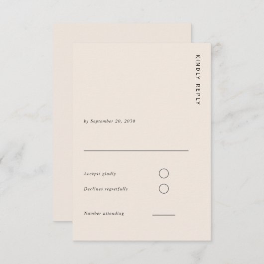 Boho Minimalist Light Beige Modern Simple Wedding 出欠カード (正面/裏面)