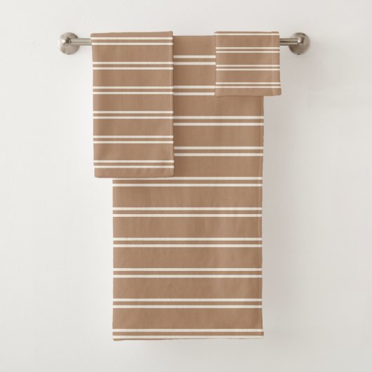 Boho Minimalist Modern Neutral Stripes Tan Brown バスタオルセット (インサイチュ)