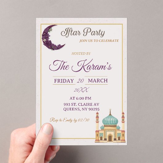 Boho Minimalist Mosque Ramadan Iftar Party アクリル招待状 (インサイチュ (ポータブル))