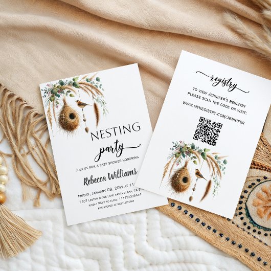 Boho Minimalist Nesting Party Bird Baby Shower 招待状