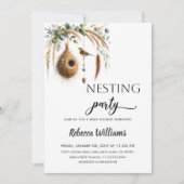 Boho Minimalist Nesting Party Bird Baby Shower 招待状 (正面)