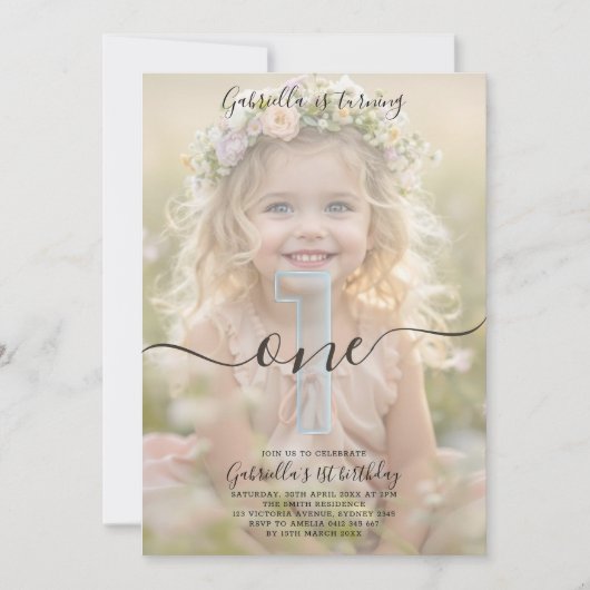 Boho Minimalist One Girl Photo 1st Birthday 招待状 (正面)