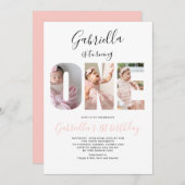 Boho Minimalist One Photo 1st Birthday 招待状 (正面/裏面)