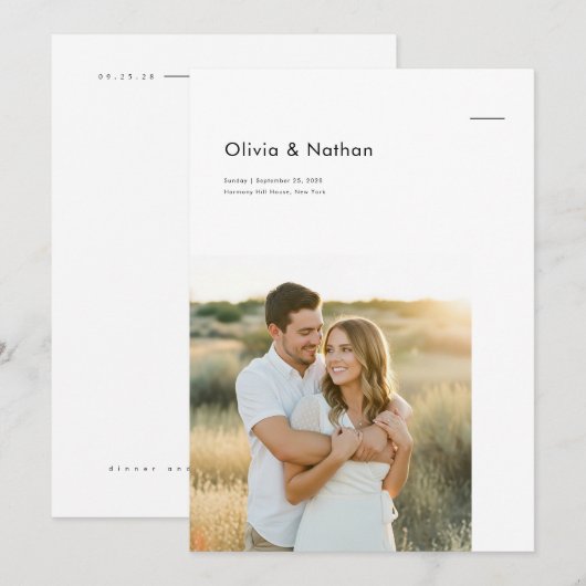 Boho Minimalist Photo Wedding 招待状 (正面/裏面)