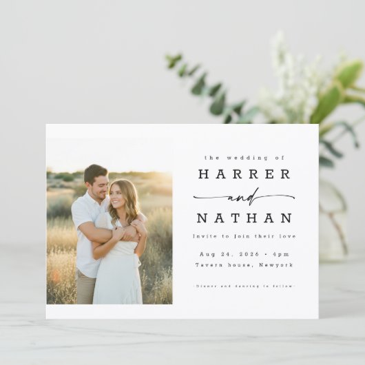 Boho Minimalist QR Code Photo Wedding 招待状 (スタンド正面)