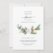 Boho Minimalist Script Evergreen Bridal Shower 招待状 (正面)