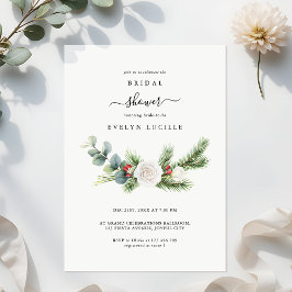 Boho Minimalist Script Evergreen Bridal Shower 招待状