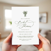Boho Minimalist Script Olive Green Bridal Shower 招待状