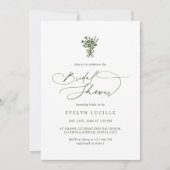 Boho Minimalist Script Olive Green Bridal Shower 招待状 (正面)