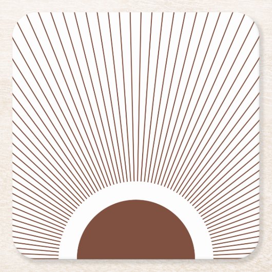 Boho Minimalist Sun スクエアペーパーコースター (正面)