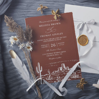 Boho Minimalist Terracotta Western QR Code Wedding 招待状