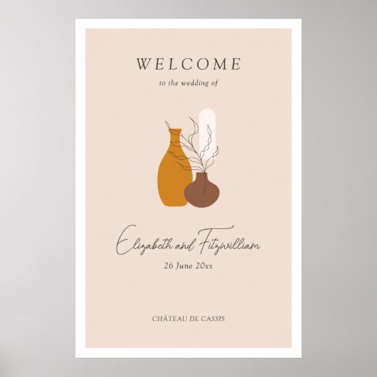 Boho Minimalist Vasesの結婚Welcome Sign Poster ポスター (正面)