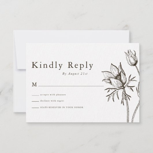 Boho Minimalist Wildflower Wedding Kindly Reply 出欠カード (正面)