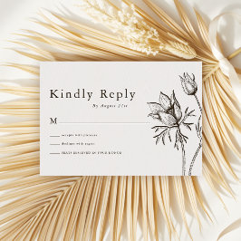 Boho Minimalist Wildflower Wedding Kindly Reply 出欠カード