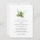 Boho Minimalist Winter Greenery Christmas Wedding 招待状 (正面)