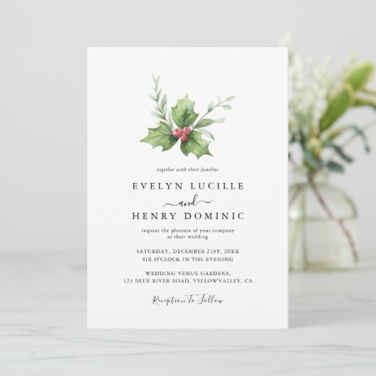 Boho Minimalist Winter Greenery Christmas Wedding 招待状 (スタンド正面)