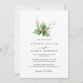 Boho Minimalist Winter Greenery Christmas Wedding 招待状