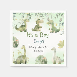 Boho Modern Boho Watercolor Dinosaur Greenery Boy  スタンダードカクテルナプキン