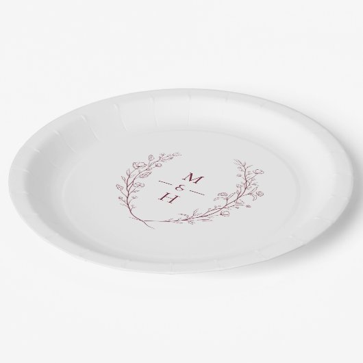 Boho Modern Botanical Monogram Wedding Party ペーパープレート (アングル)