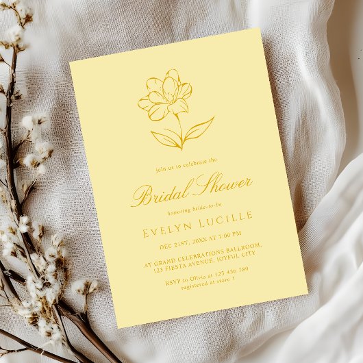 Boho Modern Butter Yellow Elegant Bridal Shower 招待状