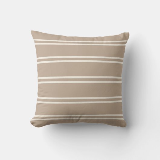Boho Modern Farmhouse Gender Neutral Stripes Taupe クッション (正面)