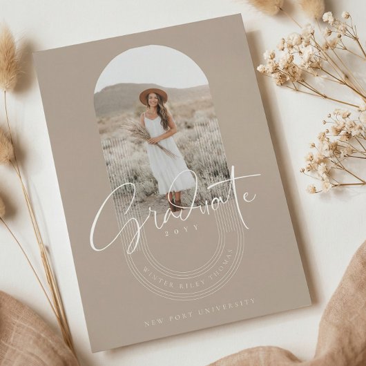 Boho Modern Minimal Photo Arch Grad Announcement 招待状