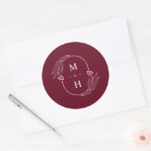 Boho Modern Monogram Elegant Burgundy Wedding ラウンドシール (封筒)