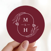 Boho Modern Monogram Elegant Burgundy Wedding ラウンドシール