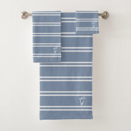 Boho Modern Monogrammed Name Striped Coastal Blue バスタオルセット