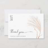 Boho Modern Pampas Grass Baby Shower サンキューカード (正面)